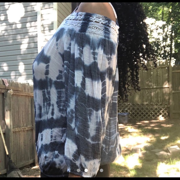 Blue Off The Shoulder Tie Dye Top - Picture 2 of 4